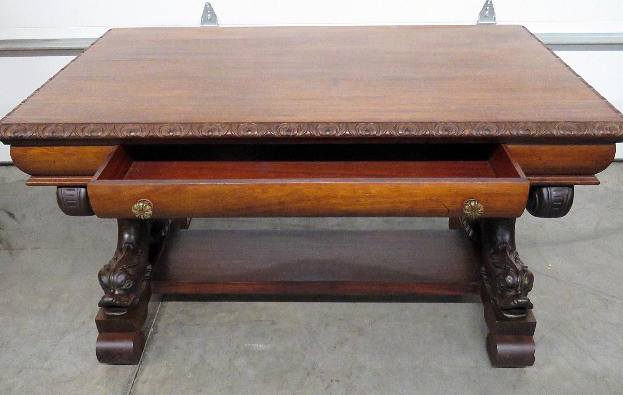 American Carved Mahogany R.J. Horner Style Dolphin Base Desk C1880