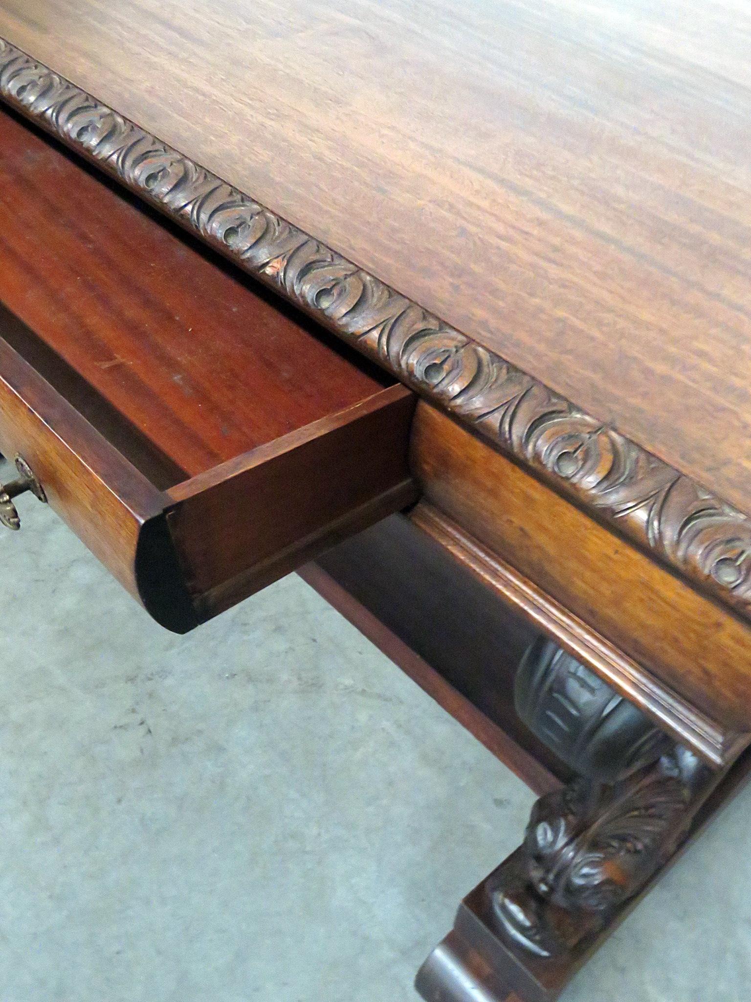 Carved Mahogany R.J. Horner Style Dolphin Base Desk C1880 In Good Condition In Swedesboro, NJ