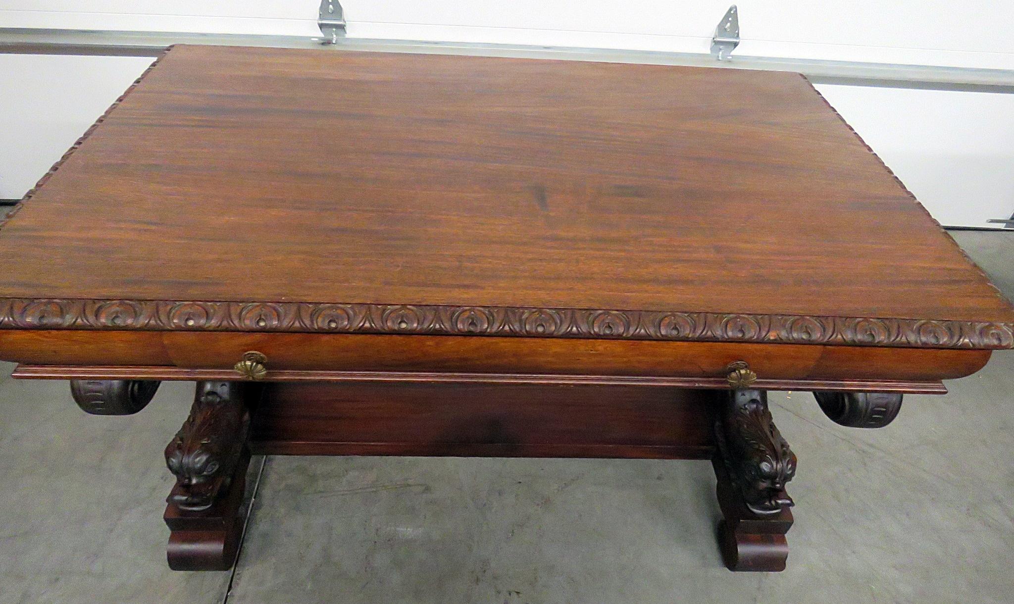 Carved Mahogany R.J. Horner Style Dolphin Base Desk C1880 1