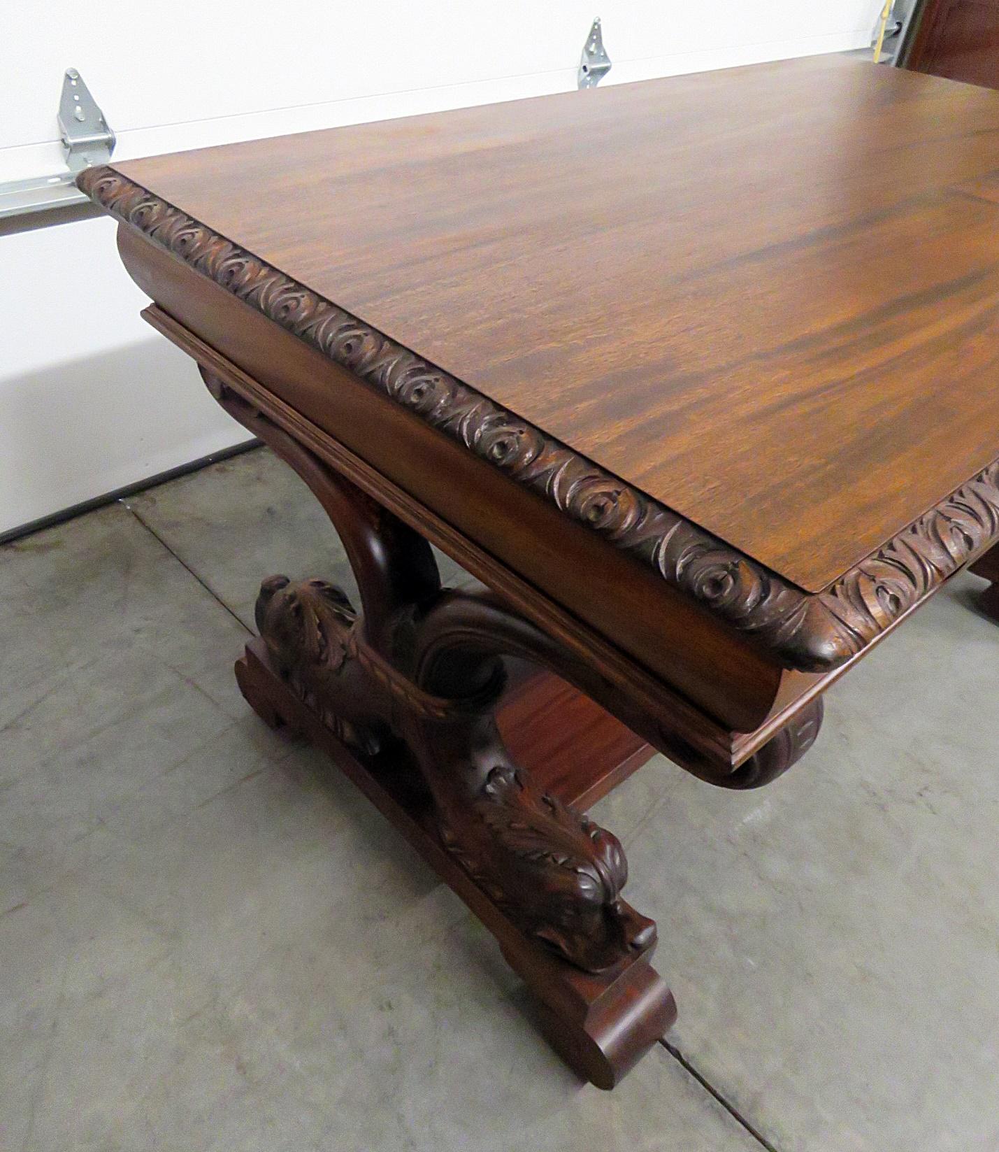 Carved Mahogany R.J. Horner Style Dolphin Base Desk C1880 2