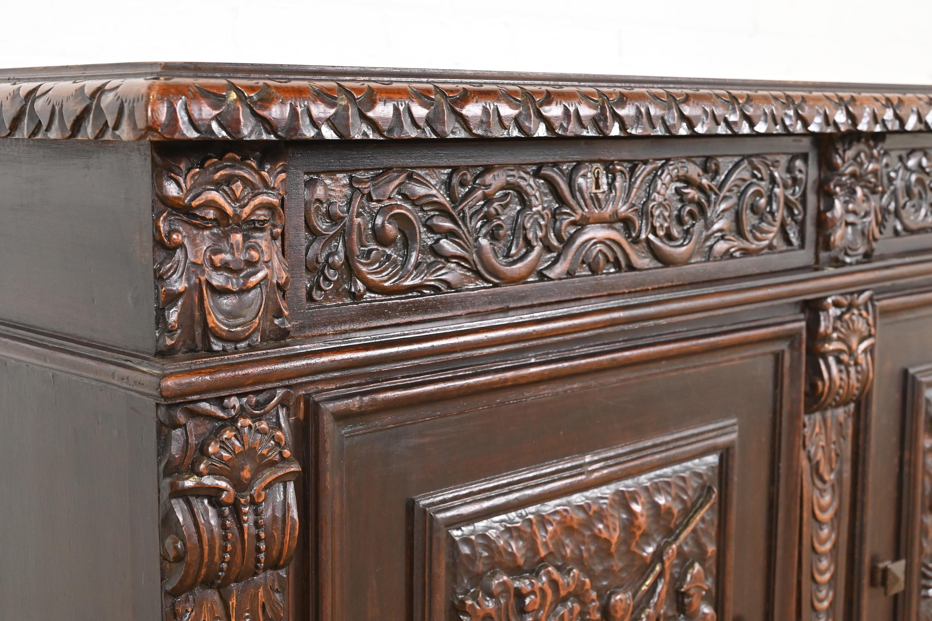 R.J. Horner Style Renaissance Revival Carved Walnut Sideboard or Bar Cabinet, C For Sale 6