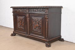 R.J. Horner Style Renaissance Revival Carved Walnut Sideboard or Bar Cabinet, C