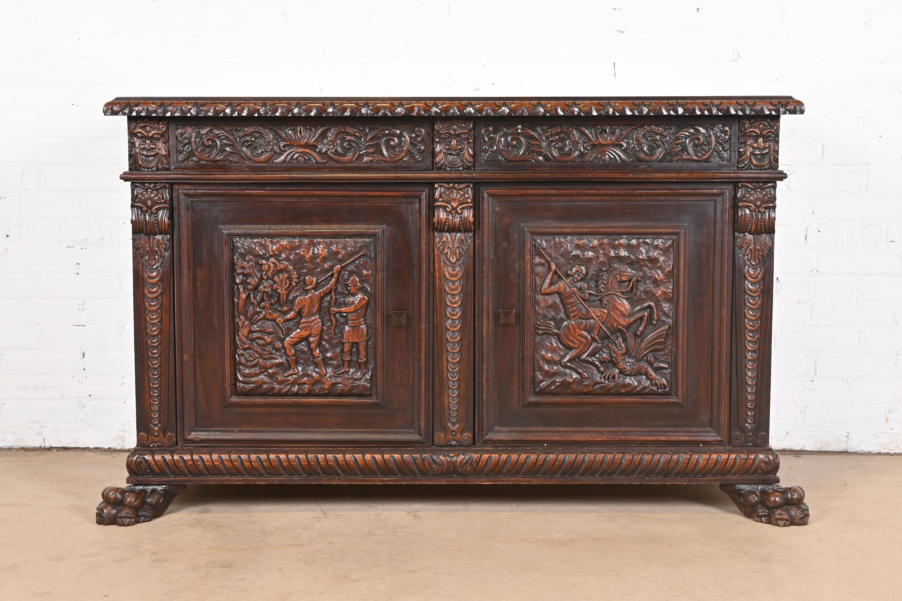 R.J. Horner Style Renaissance Revival Carved Walnut Sideboard or Bar Cabinet, C In Good Condition For Sale In South Bend, IN