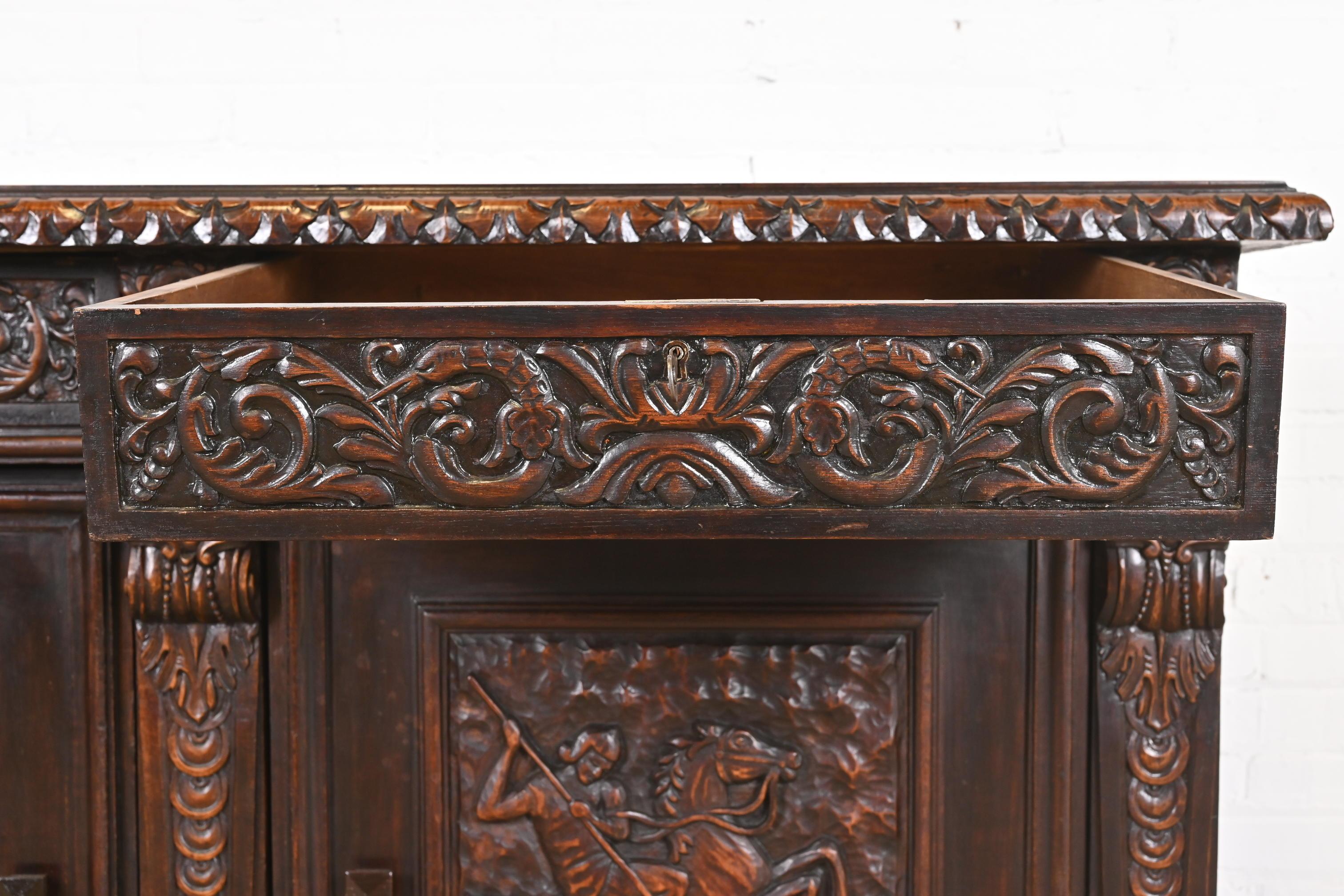 R.J. Horner Style Renaissance Revival Carved Walnut Sideboard or Bar Cabinet, C For Sale 1