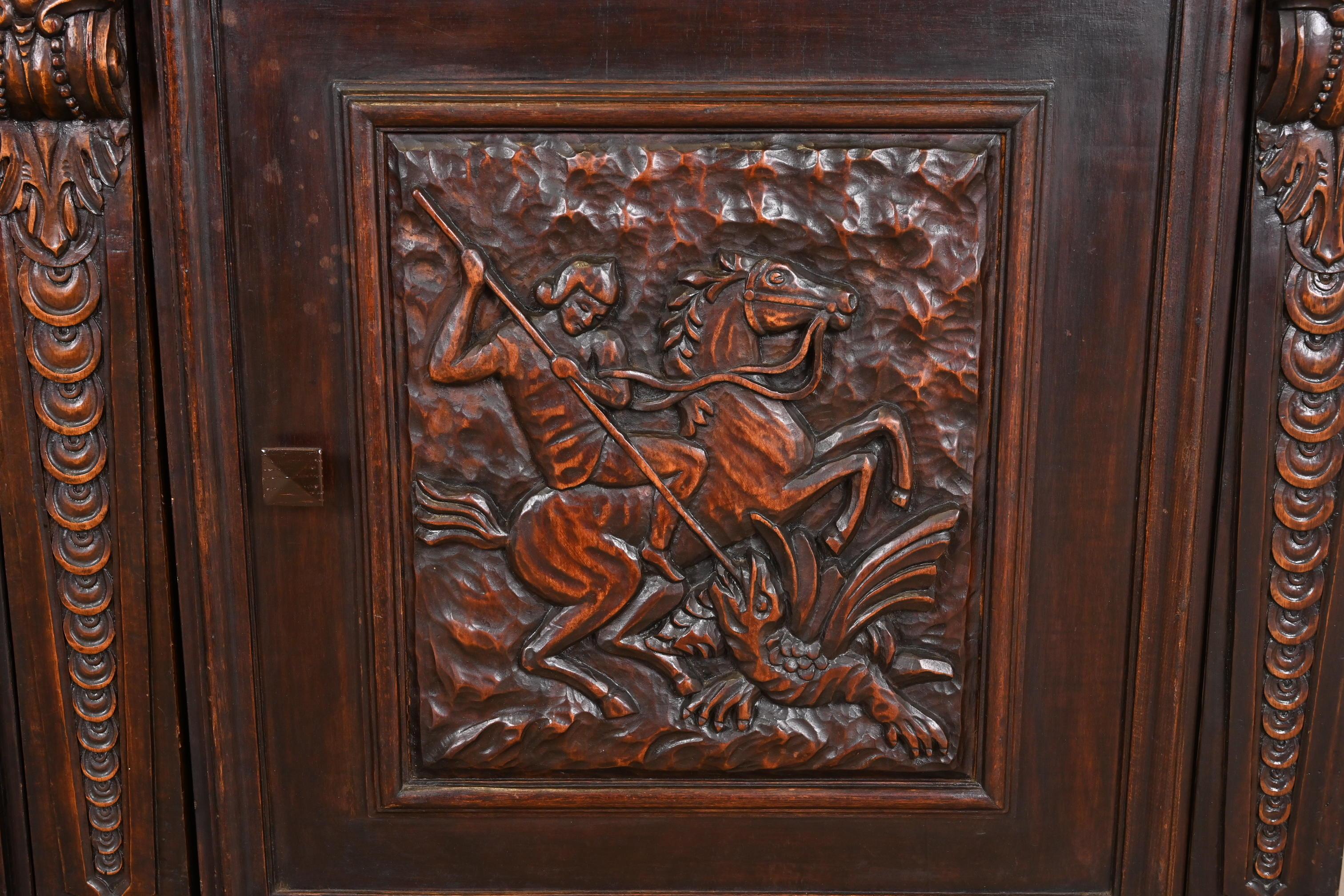 R.J. Horner Style Renaissance Revival Carved Walnut Sideboard or Bar Cabinet, C For Sale 2