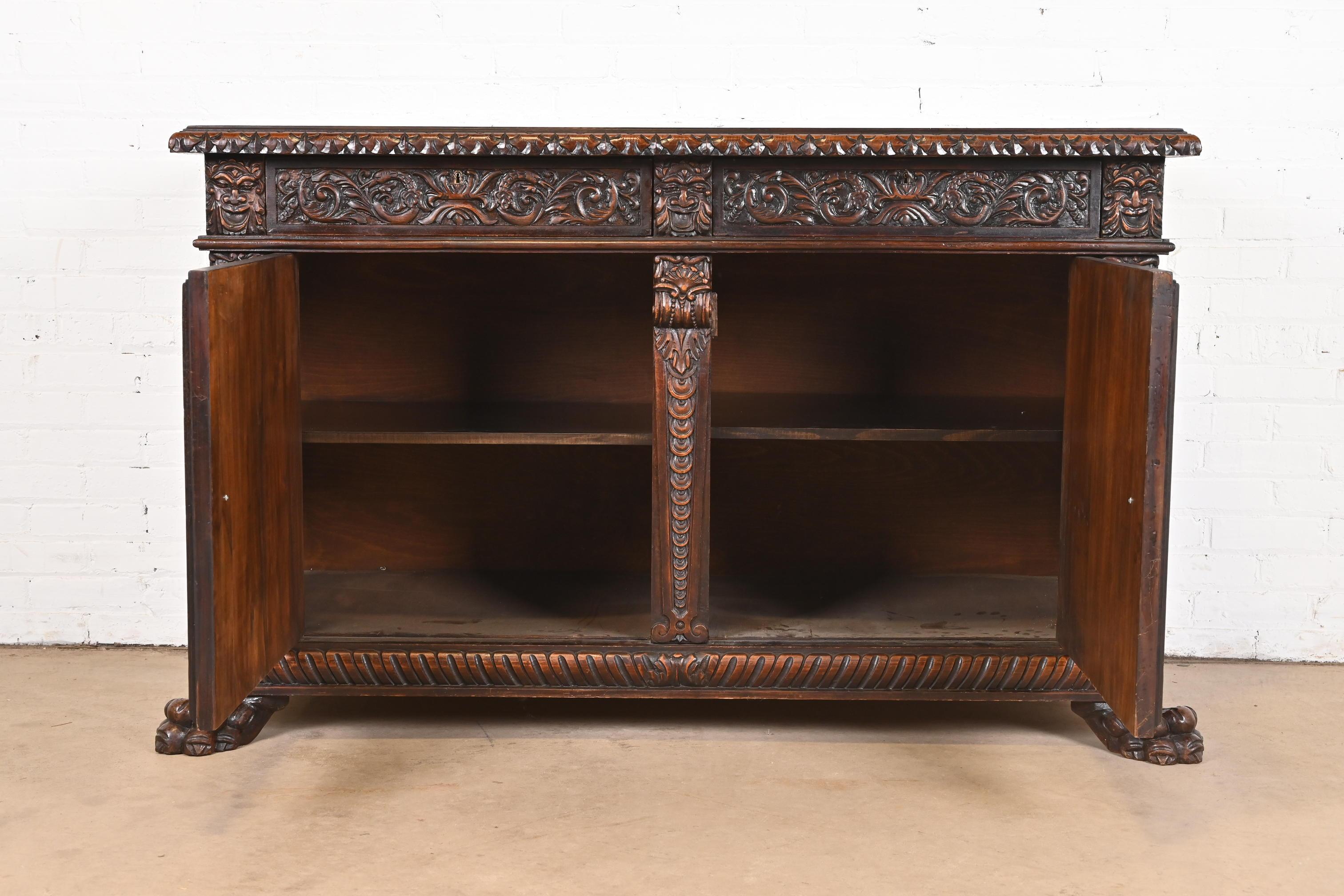R.J. Horner Style Renaissance Revival Carved Walnut Sideboard or Bar Cabinet, C For Sale 4
