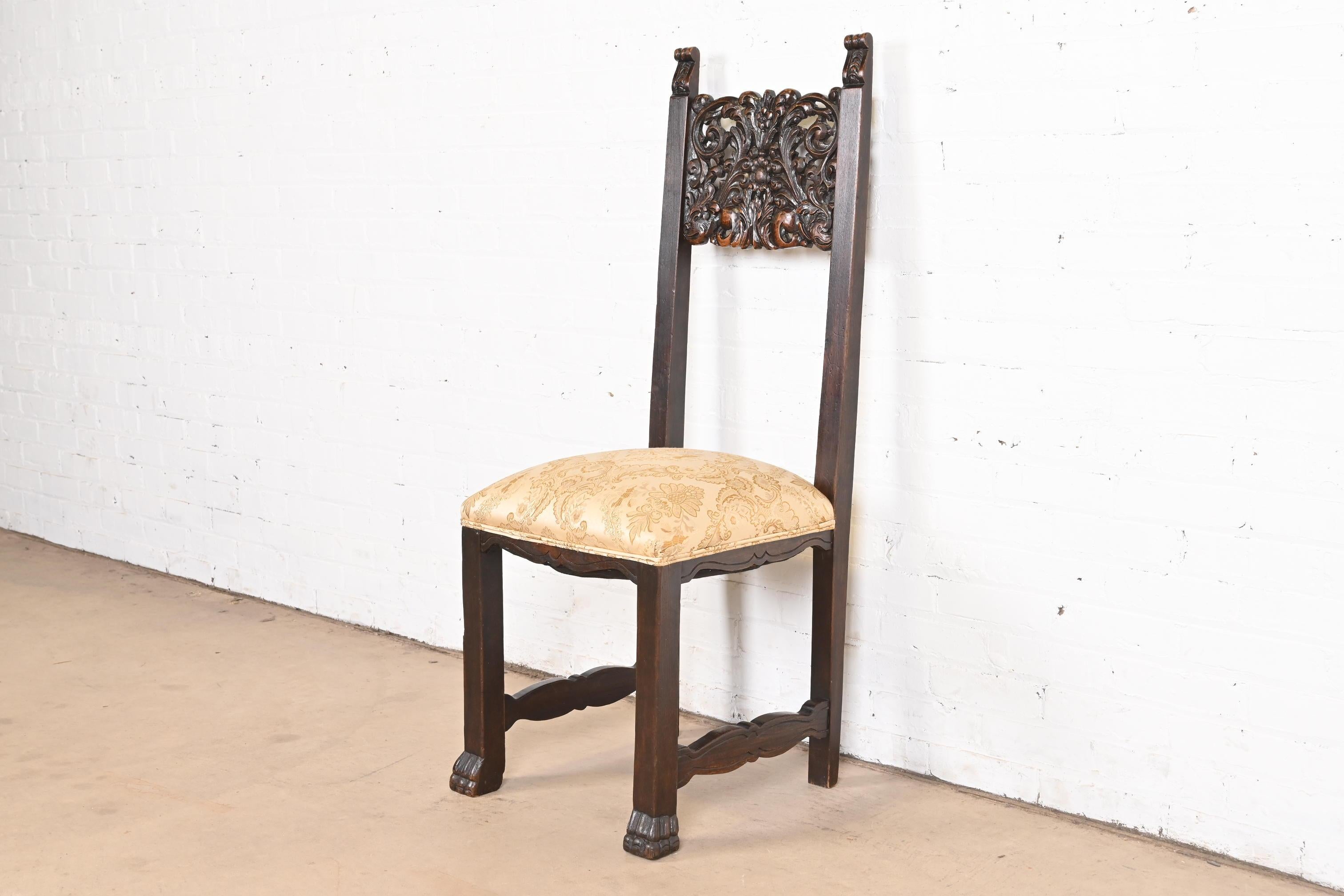 R.J. Horner Victorian Ornate Carved Oak High Back Dining Chairs, Set of Ten For Sale 4