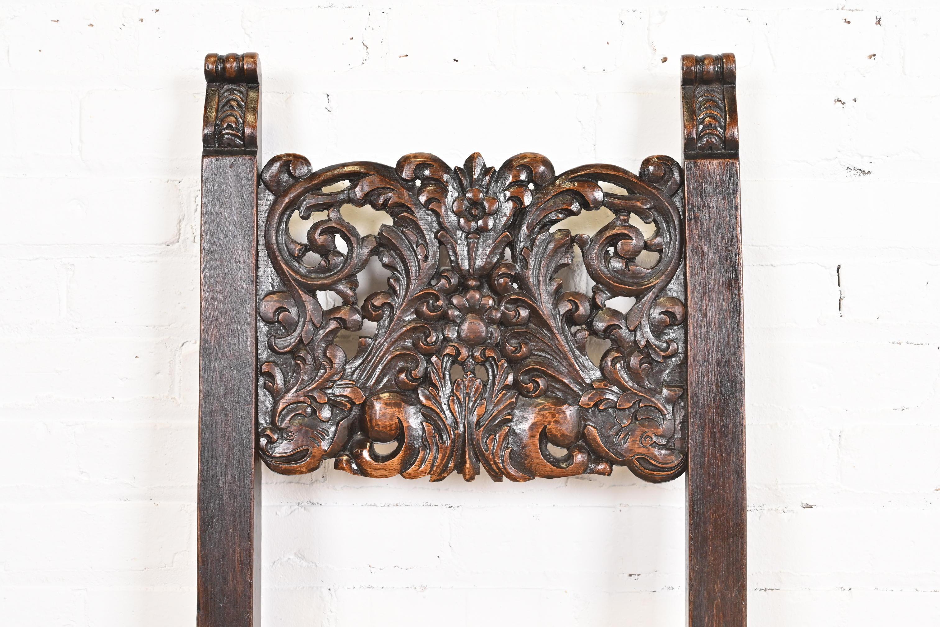 R.J. Horner Victorian Ornate Carved Oak High Back Dining Chairs, Set of Ten For Sale 7