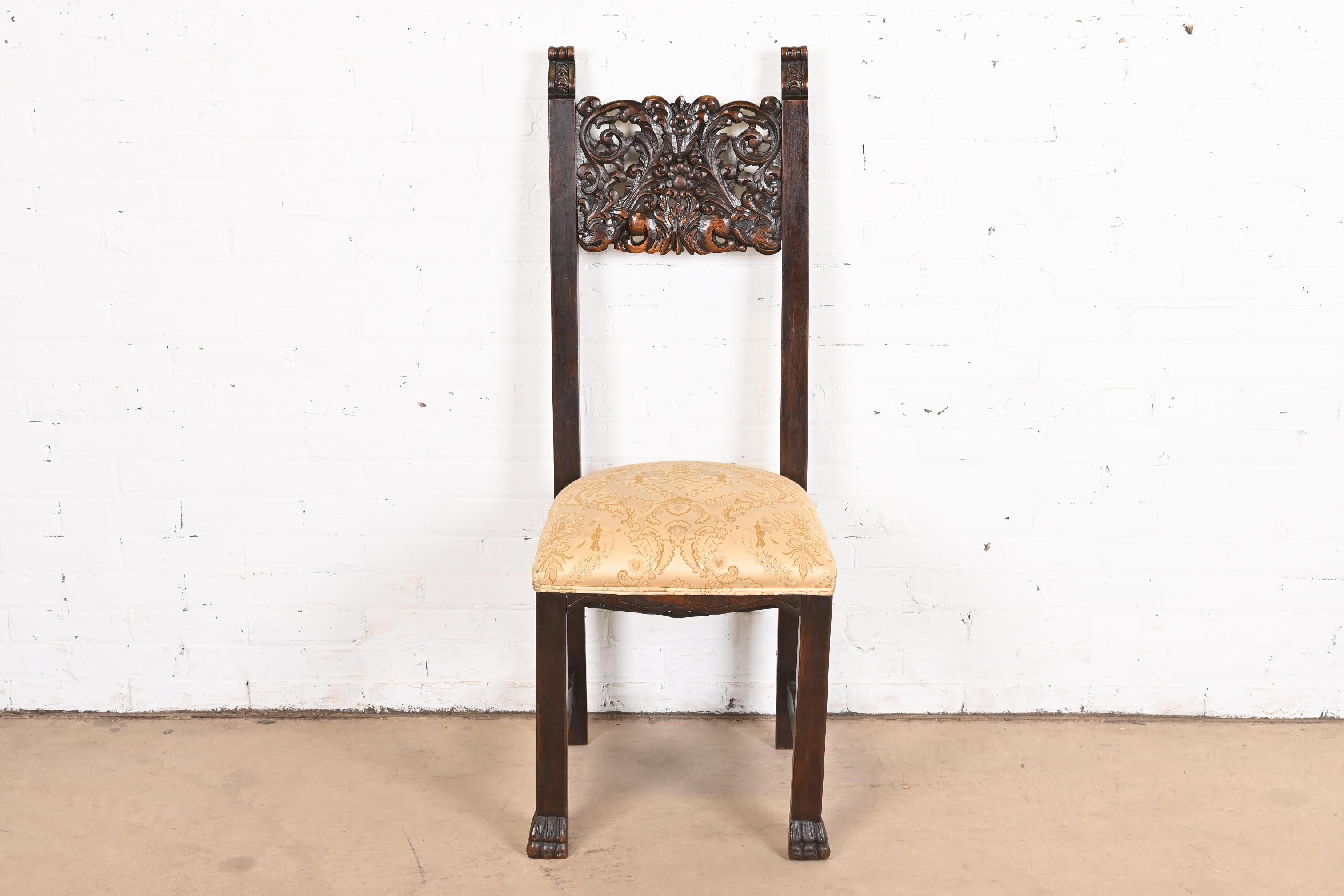 R.J. Horner Victorian Ornate Carved Oak High Back Dining Chairs, Set of Ten For Sale 1