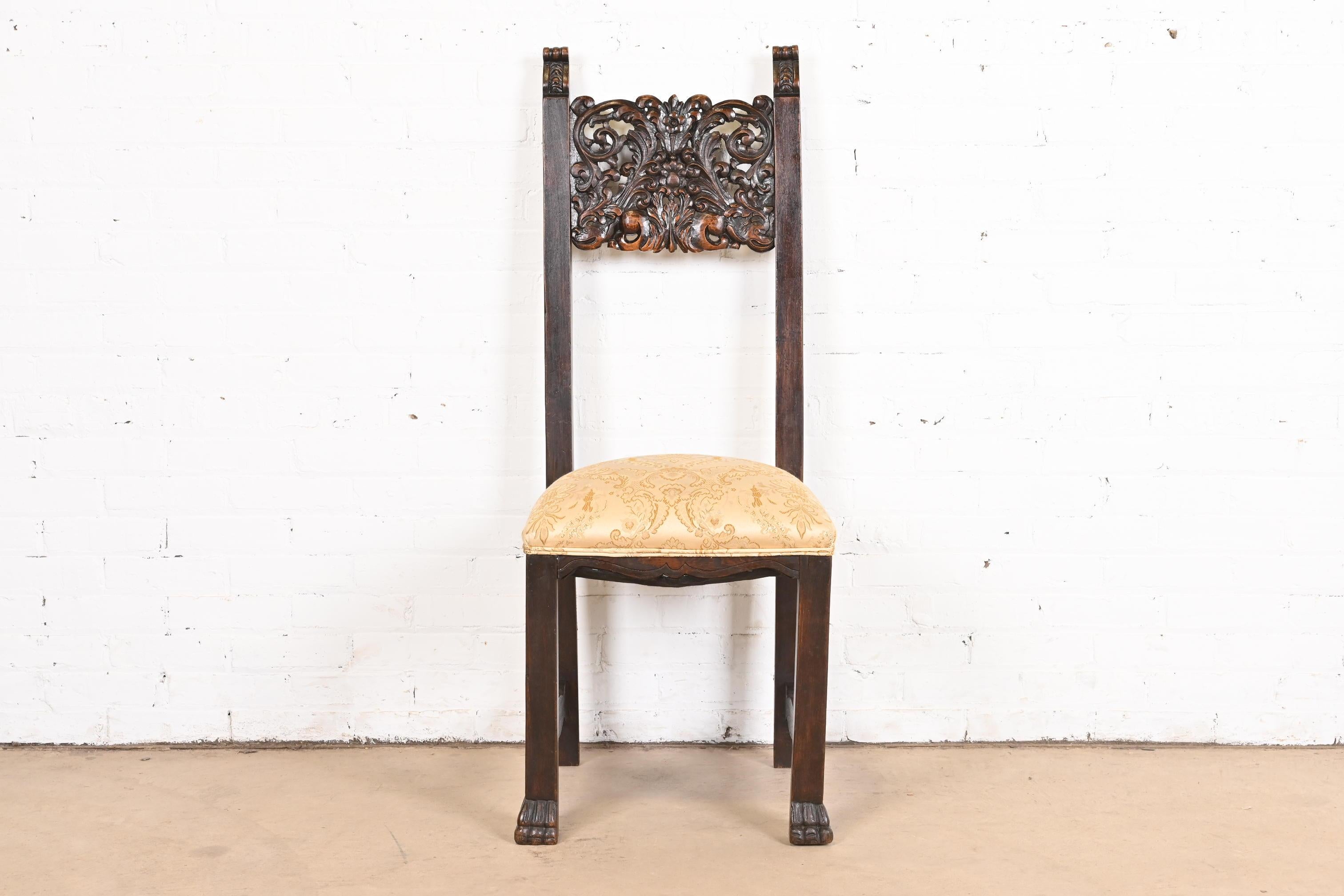 R.J. Horner Victorian Ornate Carved Oak High Back Dining Chairs, Set of Ten For Sale 2
