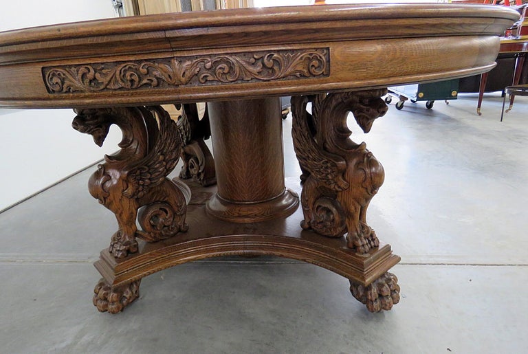 RJ Horner Winged Griffin Oak Dining Table For Sale at 1stdibs