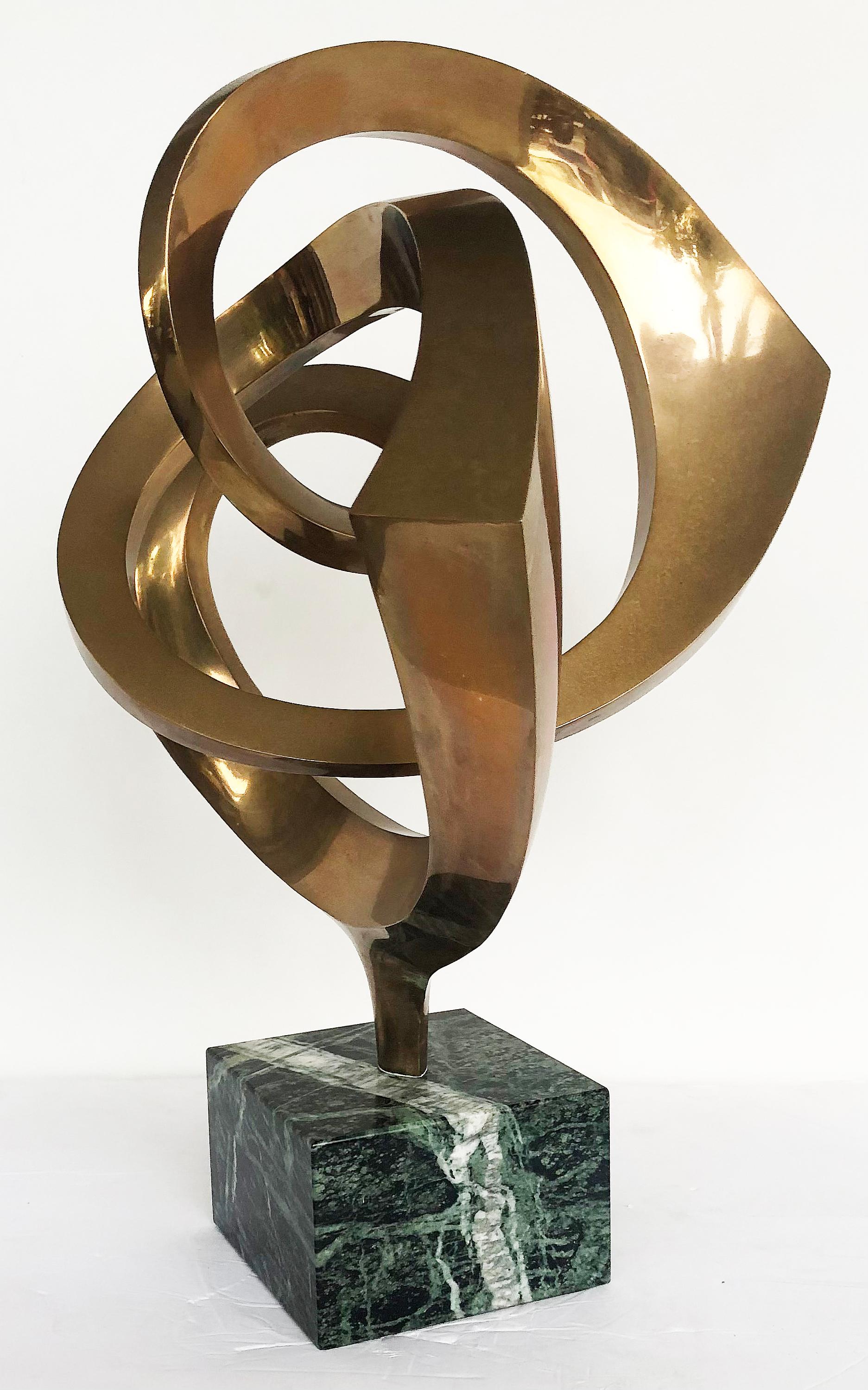 English RJ Mitchell Abstract Sculpture, Polished Brass on Marble Base