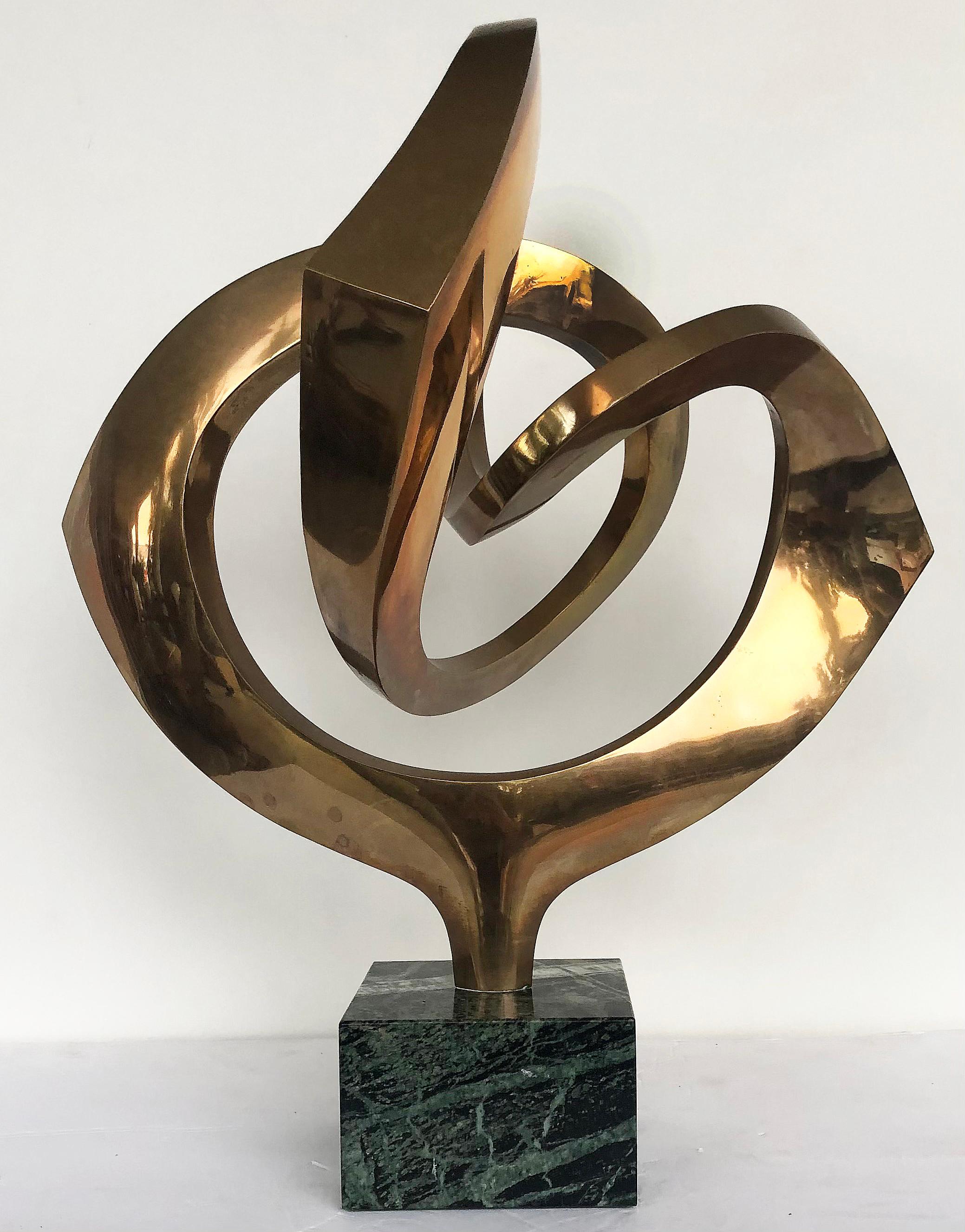 20th Century RJ Mitchell Abstract Sculpture, Polished Brass on Marble Base