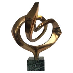 RJ Mitchell Abstract Sculpture, Polished Brass on Marble Base