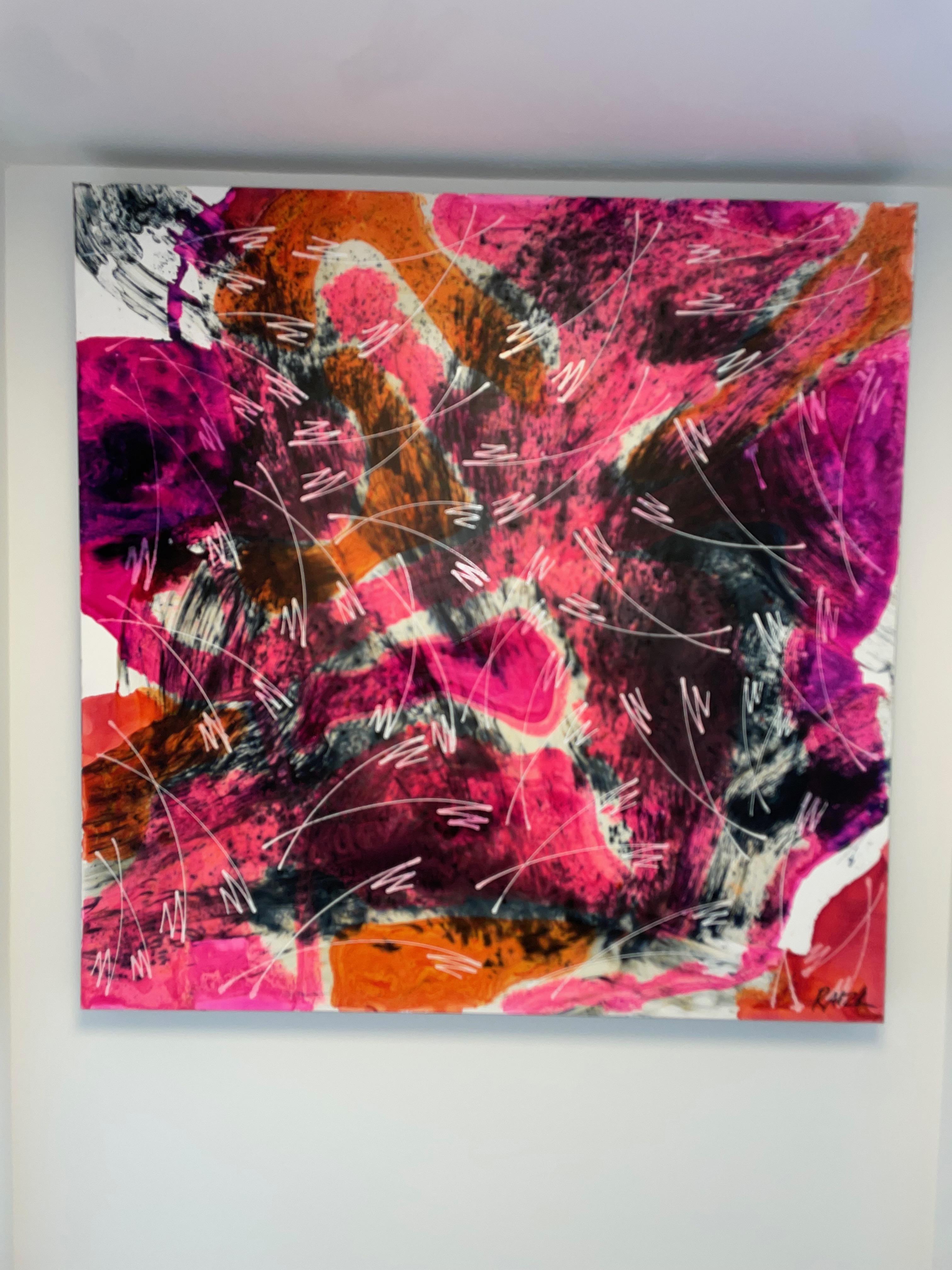 Movement (11) - Pink Abstract Painting by RJ Raizk