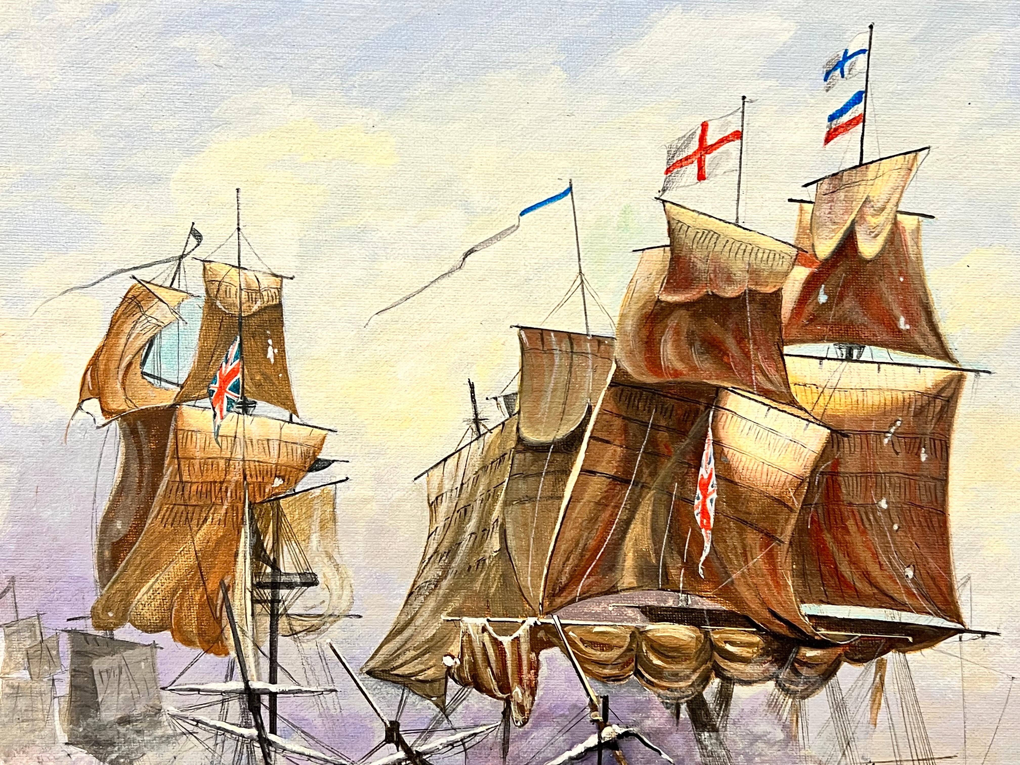 The Battle of Trafalgar Large British Marine Oil Painting Superb Gilt Frame For Sale 1