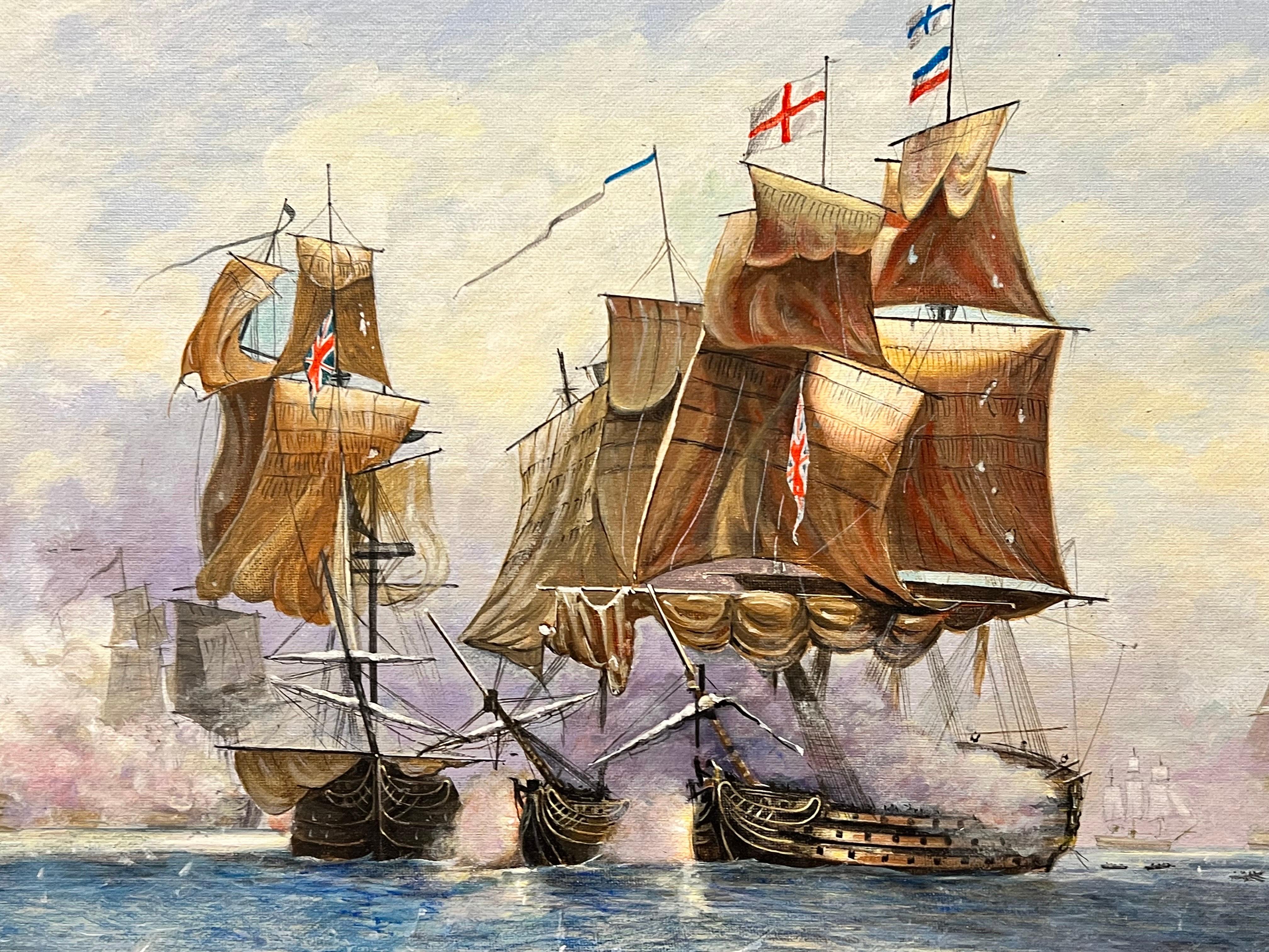 The Battle of Trafalgar Large British Marine Oil Painting Superb Gilt Frame 1