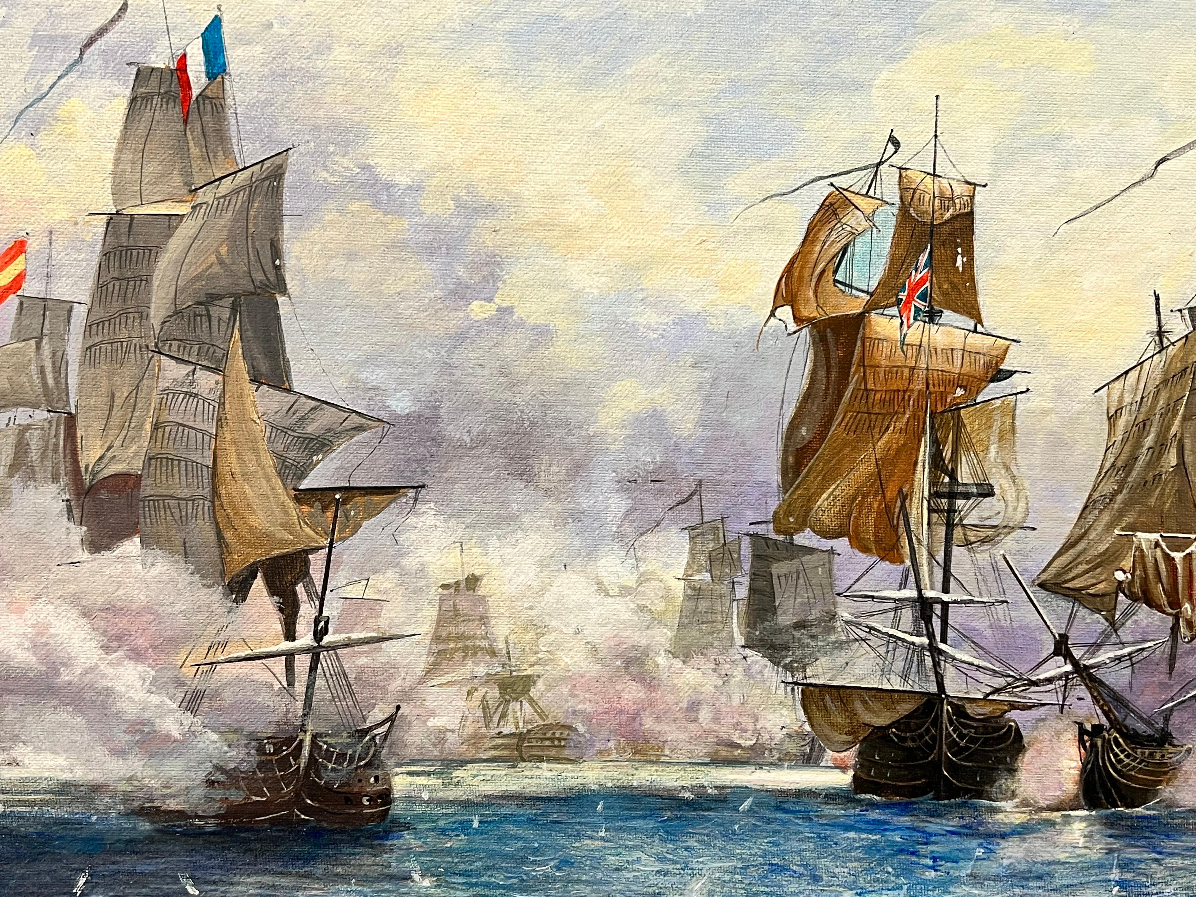 The Battle of Trafalgar Large British Marine Oil Painting Superb Gilt Frame For Sale 3