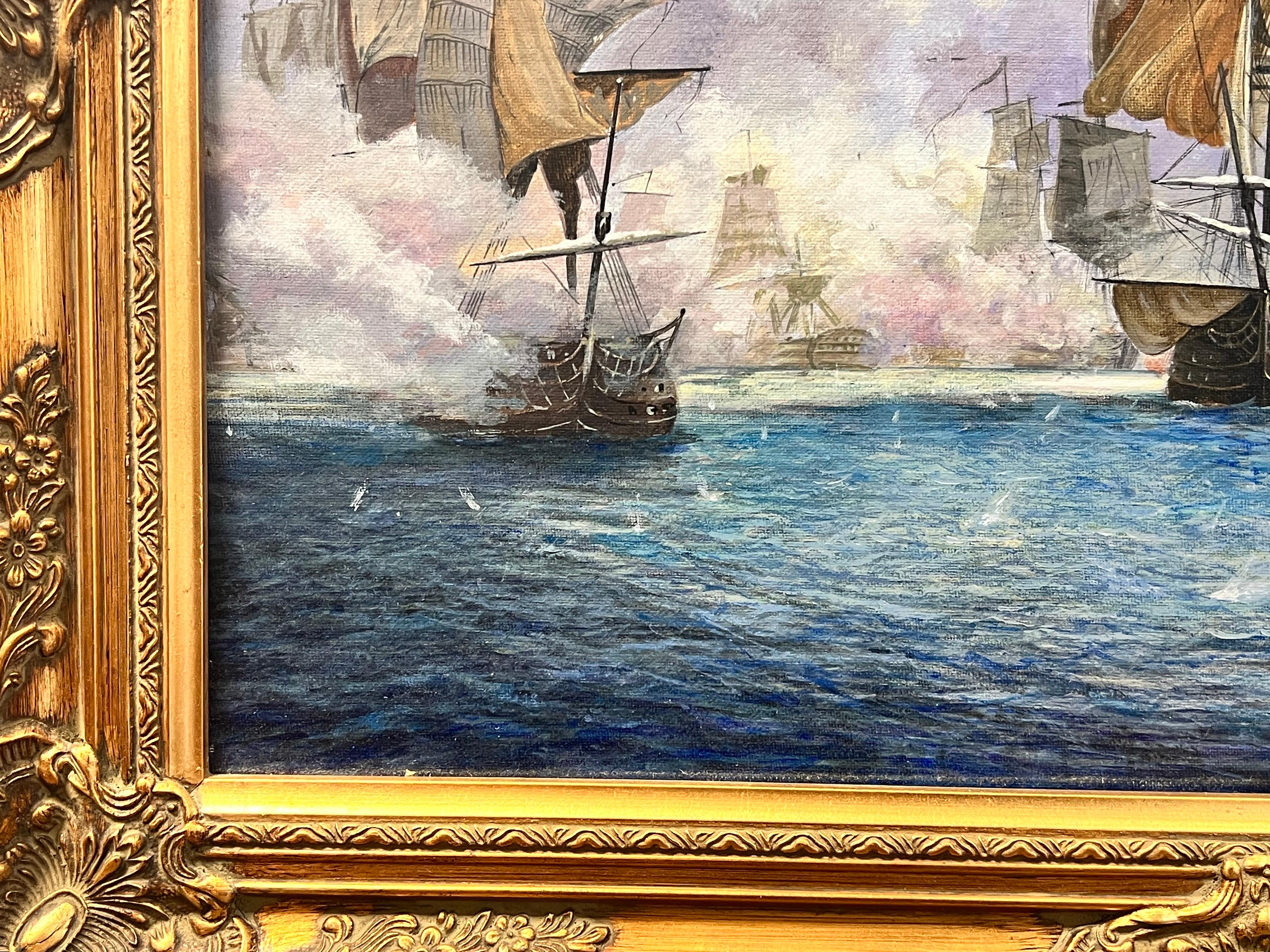 The Battle of Trafalgar Large British Marine Oil Painting Superb Gilt Frame For Sale 4