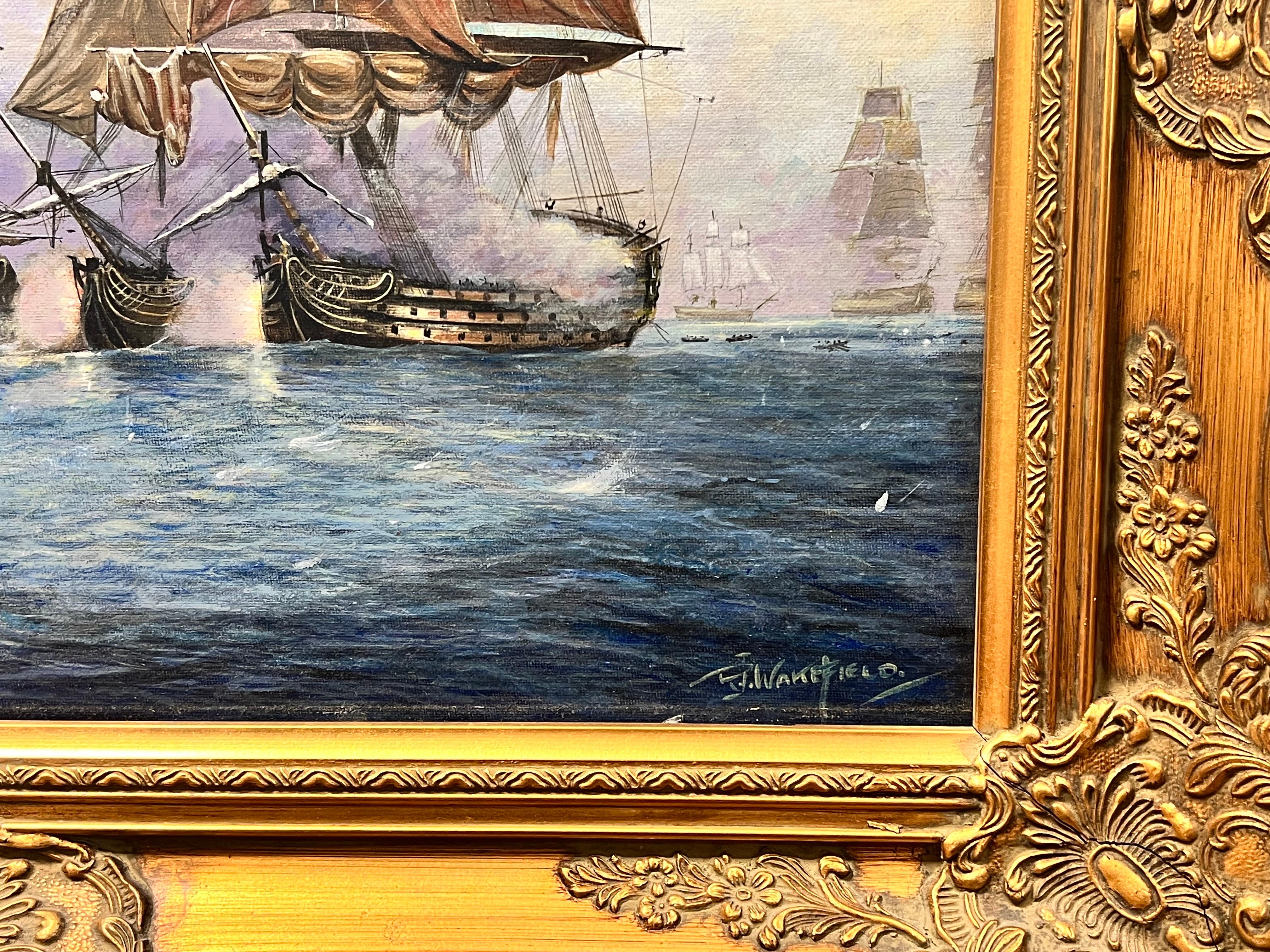 The Battle of Trafalgar Large British Marine Oil Painting Superb Gilt Frame For Sale 5