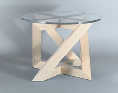 "RK" Modern Wood Side Table with Circle Crystal Extra White Glass Top