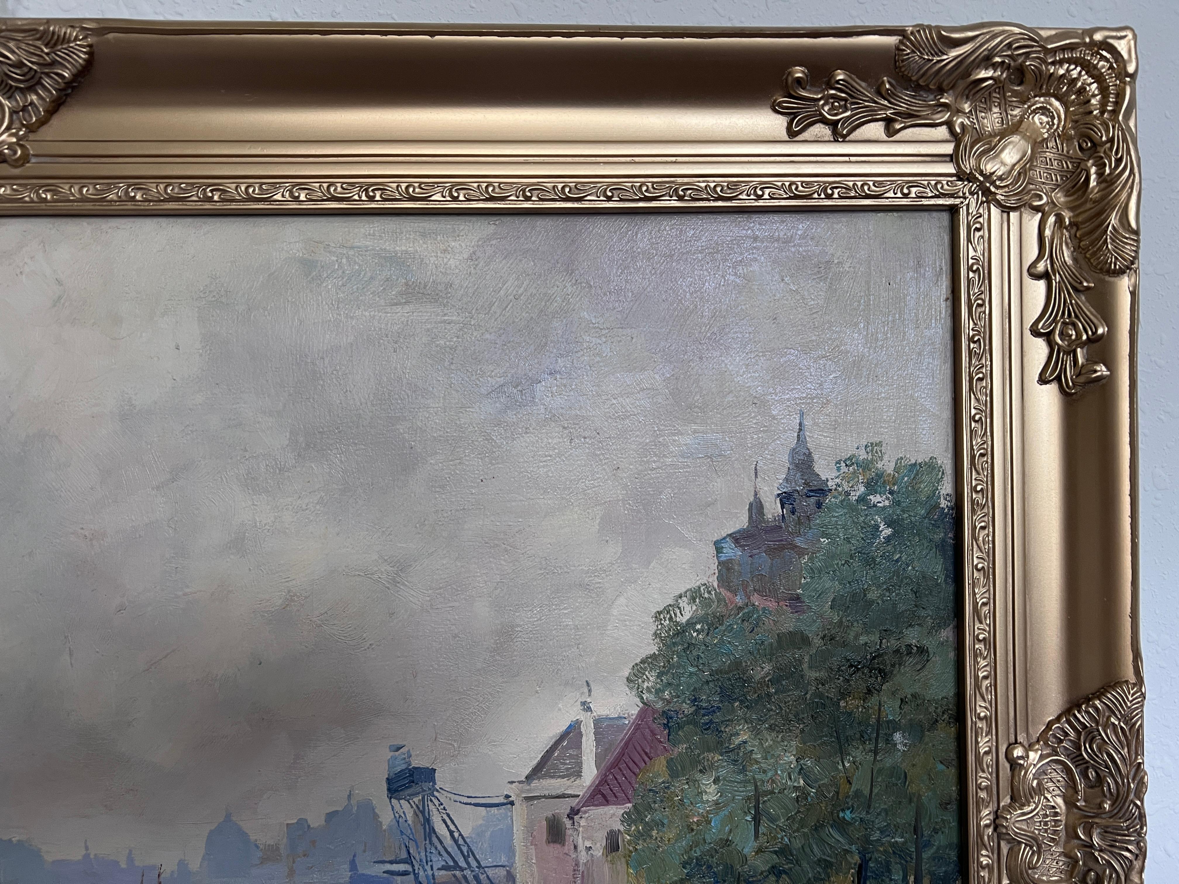 Pintura al óleo sobre lienzo, Escena de mercado de flores europeo, Firmado R.Kardau, enmarcado en venta 5