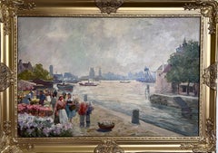 Ölgemälde auf Leinwand, europäische Blumenmarktszene, signiert R.Kardau, gerahmt