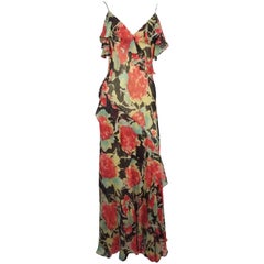 RL Purple Label Multi Print Silk Long Dress w/ Ruffles - 8 - NWT
