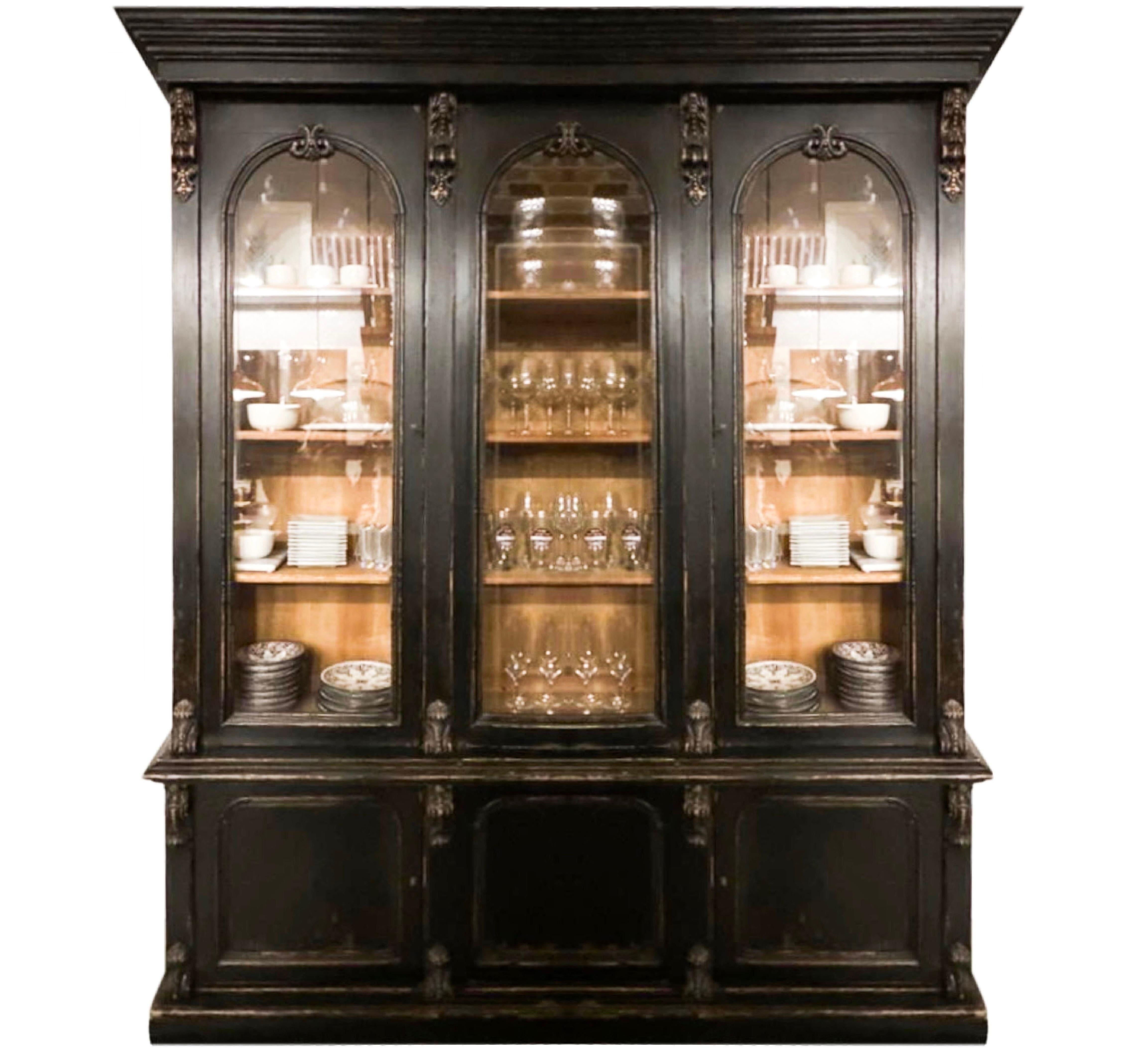 Wood Ebonized Walnut Bookcase Cabinet Victorian Renaissance Revival RL Van Thiel & Co