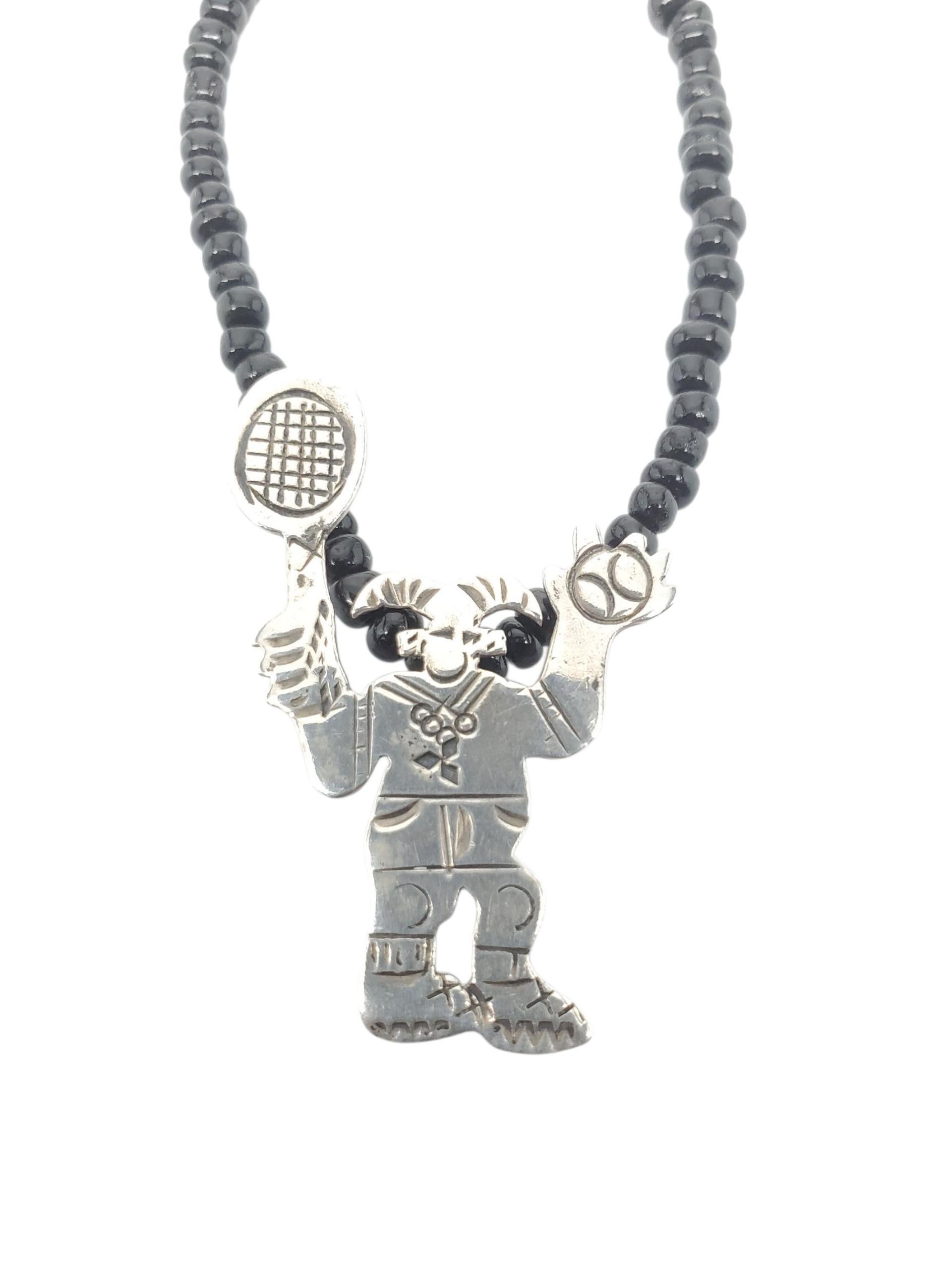 Collier de tennis en argent RLA avec pendentif Native American #22660 Unisexe en vente