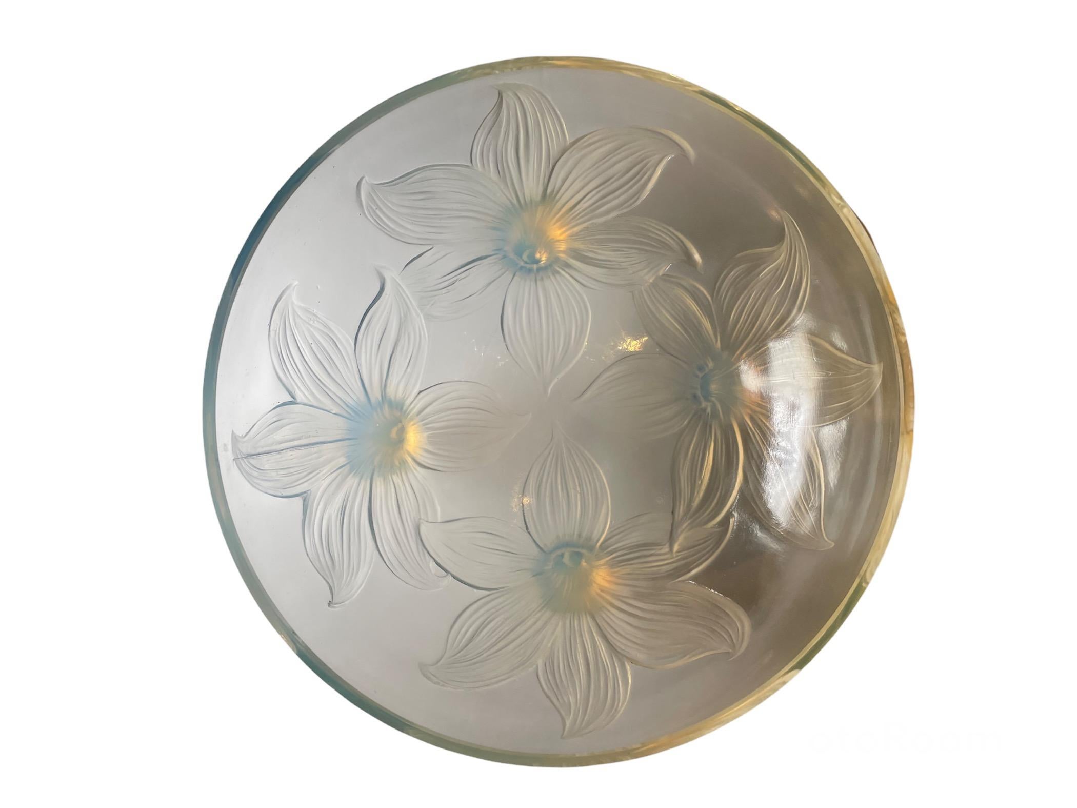 French R.Lalique Lys Crystal Opalescent Footed Bowl For Sale
