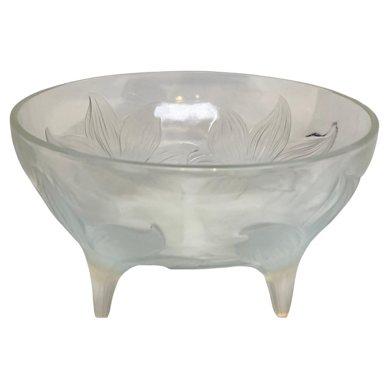 R.Lalique Lys Crystal Opalescent Footed Bowl For Sale