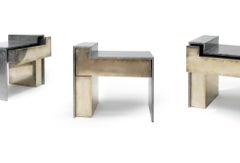 RLB BST Silvered Brass and Gunmetal Bedside Table Set of Two