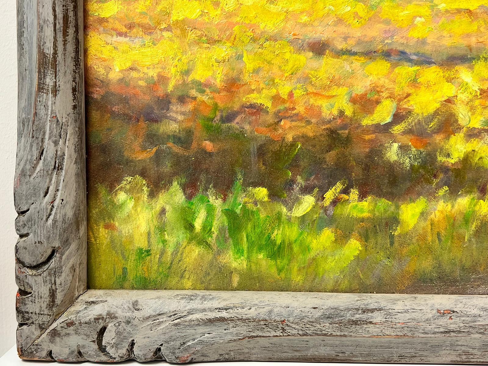 Artist/ School: French Post-Impressionist artist, signed, 20th century

Title: Golden Fields in Auvers-sur-Oise (the town famous for its connection with Vincent van Gogh)

Medium:  oil painting on board, framed

Size: 
framed: 15 x 20 inches
board: