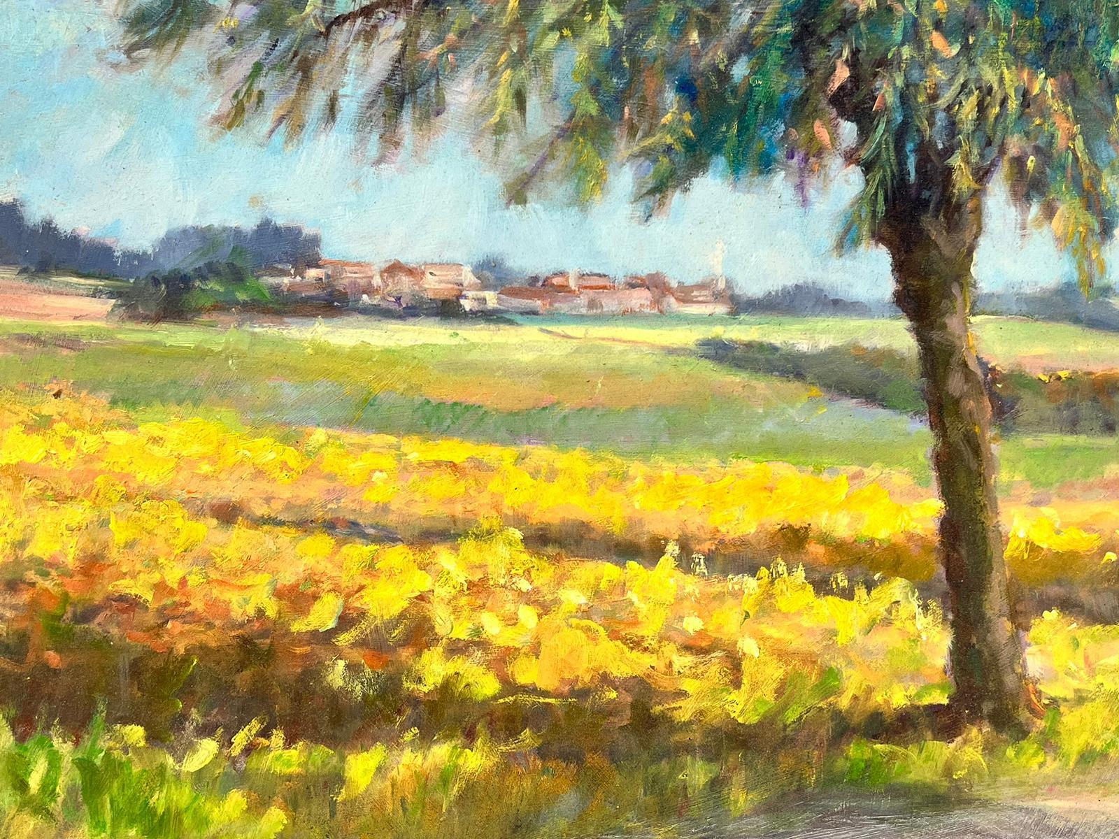 Auvers-sur-Oise France Golden Farm Fields Rural Landscape Signed Oil Painting For Sale 3