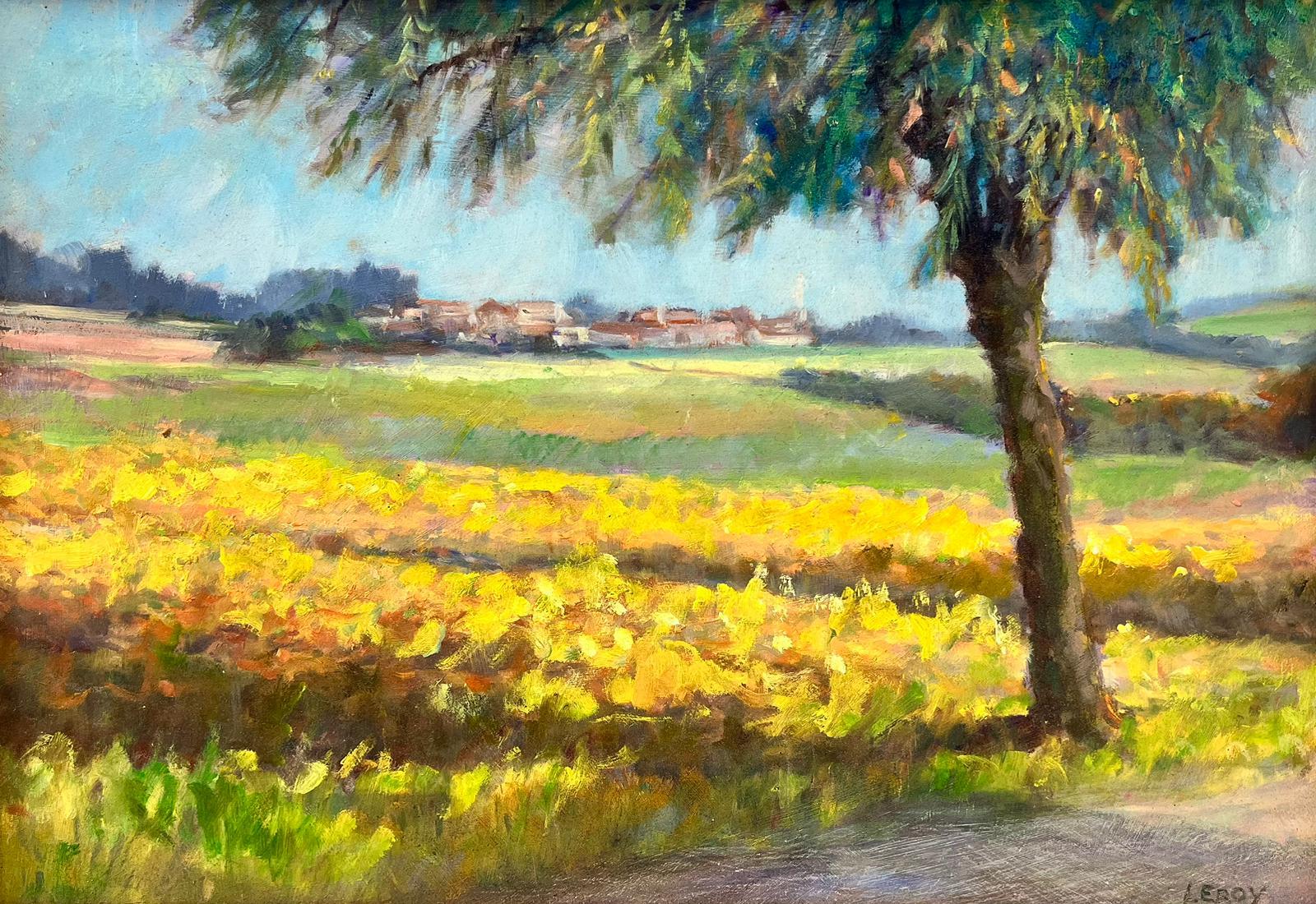 R.Leroy Landscape Painting - Auvers-sur-Oise France Golden Farm Fields Rural Landscape Signed Oil Painting