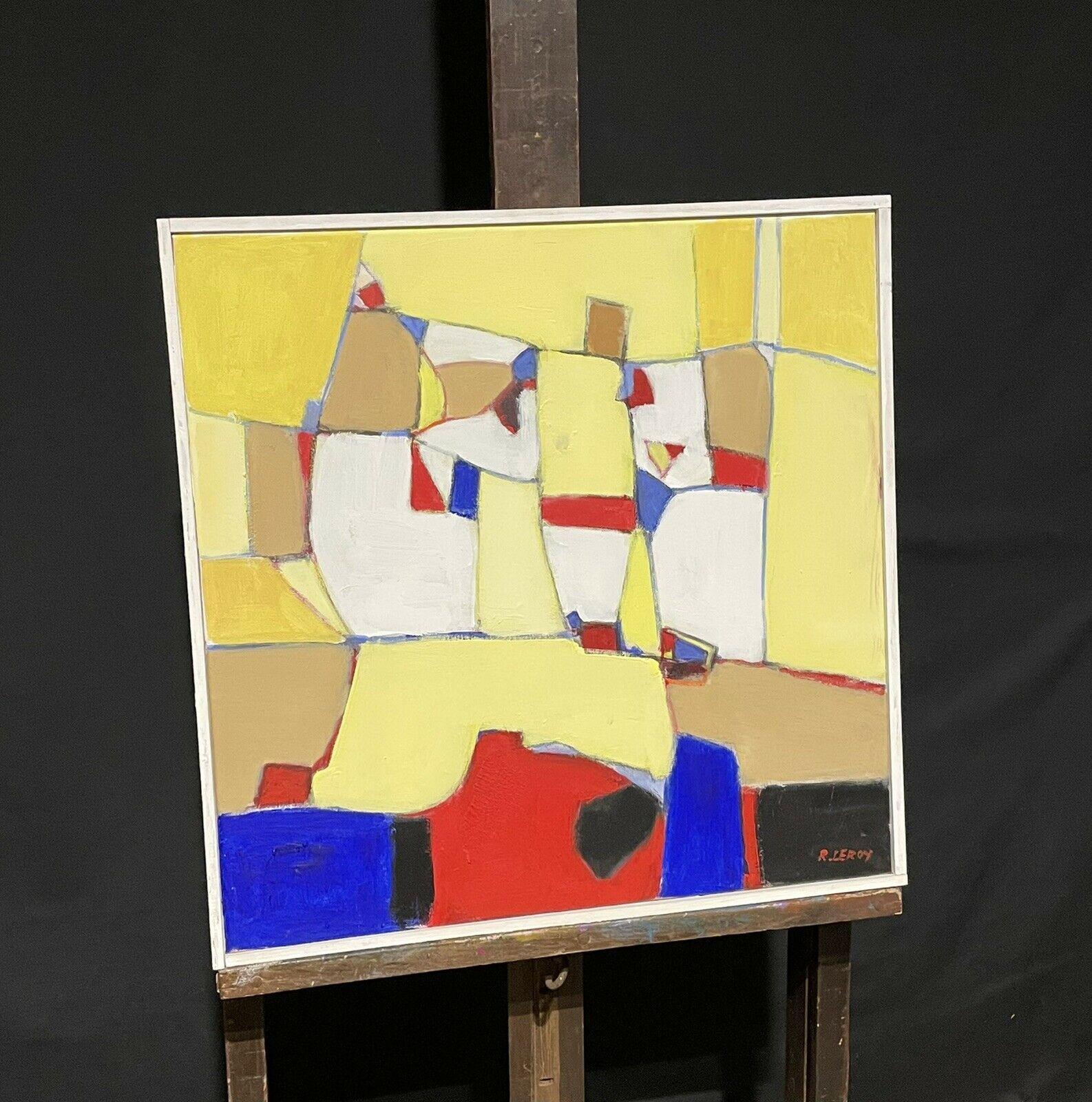 LARGE FRENCH CONTEMPORARY ABSTRACT CUBIST PAINTING - BEAUTIFUL COLORS - Painting by R.Leroy