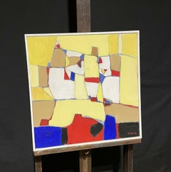 LARGE FRENCH CONTEMPORARY ABSTRACT CUBIST PAINTING - BEAUTIFUL COLORS