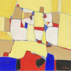 LARGE FRENCH CONTEMPORARY ABSTRACT CUBIST PAINTING - BEAUTIFUL COLORS