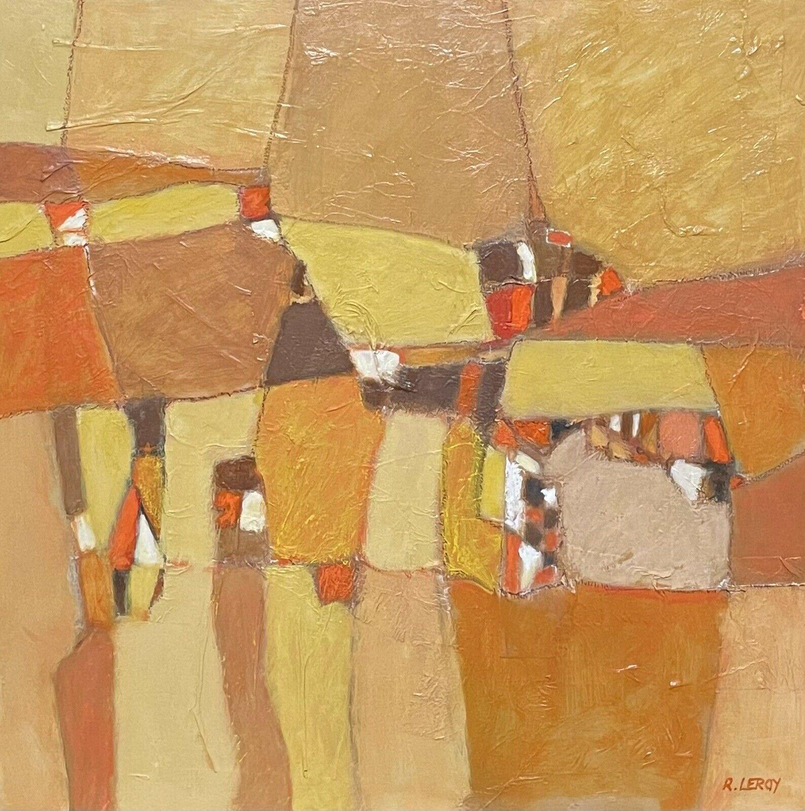 LARGE FRENCH CONTEMPORARY ABSTRACT CUBIST PAINTING - R. LEROY - OCHRE COLORS - Abstract Painting by R.Leroy