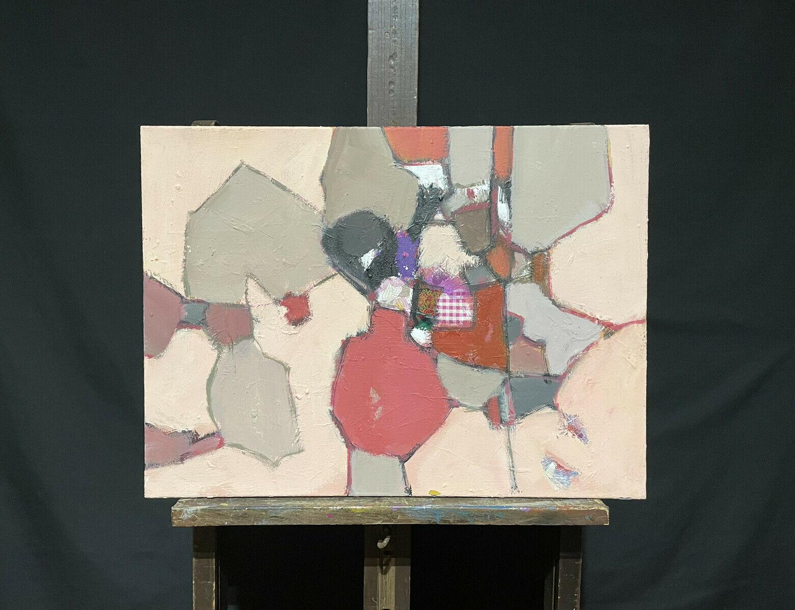 LEROY - FRENCH CONTEMPORARY ABSTRACT CUBIST PAINTING WITH COLLAGE - Painting by R.Leroy
