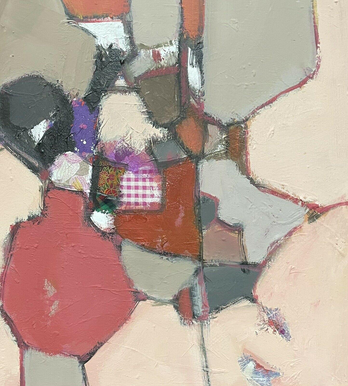 LEROY - FRENCH CONTEMPORARY ABSTRACT CUBIST PAINTING WITH COLLAGE - Beige Landscape Painting by R.Leroy