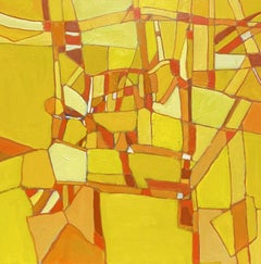 LEROY - LARGE FRENCH CONTEMPORARY ABSTRACT CUBIST PAINTING - GOLDEN YELLOW OCHRE