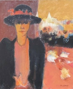 LEROY - LARGE FRENCH CONTEMPORARY ABSTRACT CUBIST PAINTING - LADY IN HAT - Frame