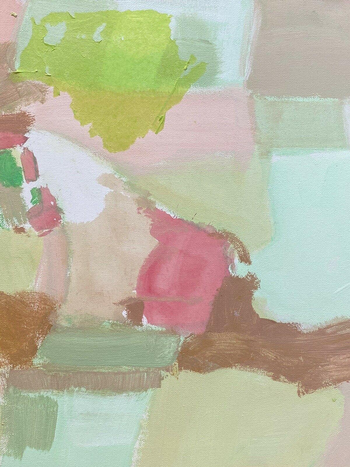PASTEL PINKS & GREEN COLORS - FRENCH CONTEMPORARY ABSTRACT CUBIST PAINTING - Painting by R.Leroy