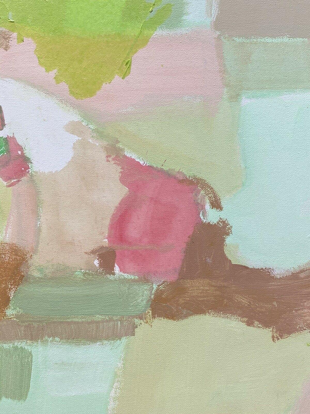 PASTEL PINKS & GREEN COLORS - FRENCH CONTEMPORARY ABSTRACT CUBIST PAINTING - Abstract Painting by R.Leroy