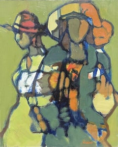 RENE LEROY (b.1932) SIGNED FRENCH CONTEMPORARY ABSTRACT CUBIST PAINTING FIGURES