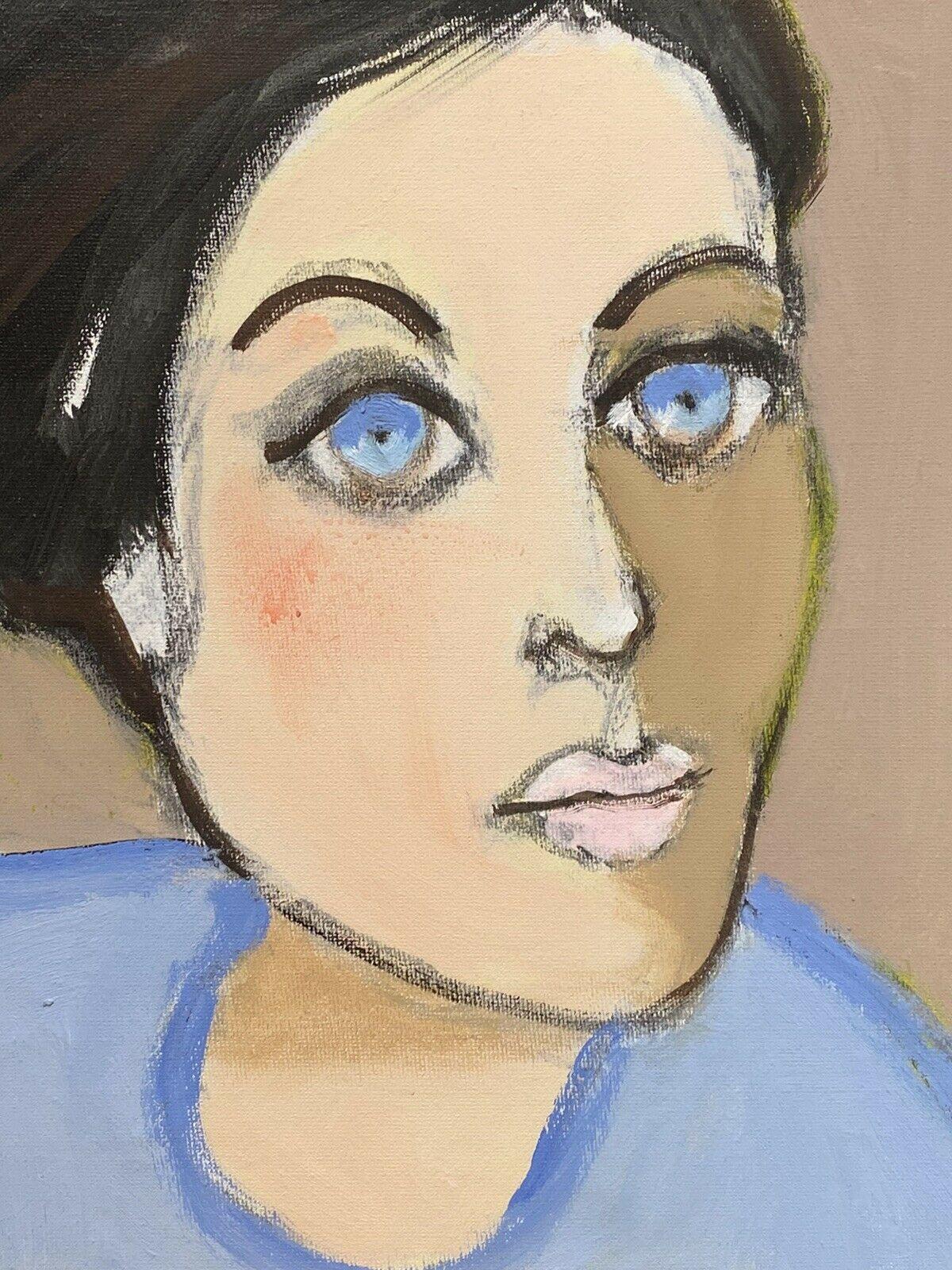 RENE LEROY - PIÈCE D'OREILLE CONTEMPORAINE FRANÇAISE -PORTRAIT D'une Femme EN Bleu - Painting de R.Leroy