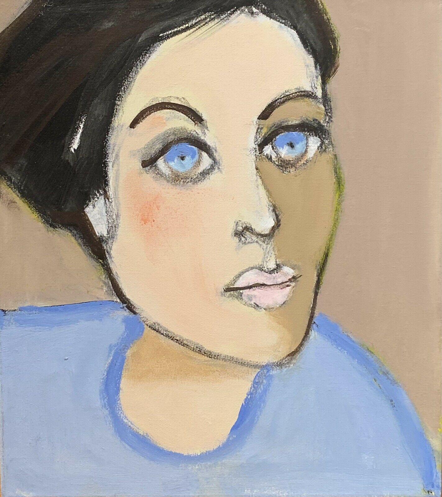 Still-Life Painting R.Leroy - RENE LEROY - PIÈCE D'OREILLE CONTEMPORAINE FRANÇAISE -PORTRAIT D'une Femme EN Bleu