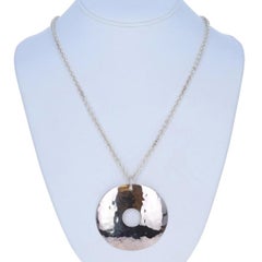 RLM Studio Circular Disk Hammered Pendant Necklace Sterling Silver 925 Cut Out